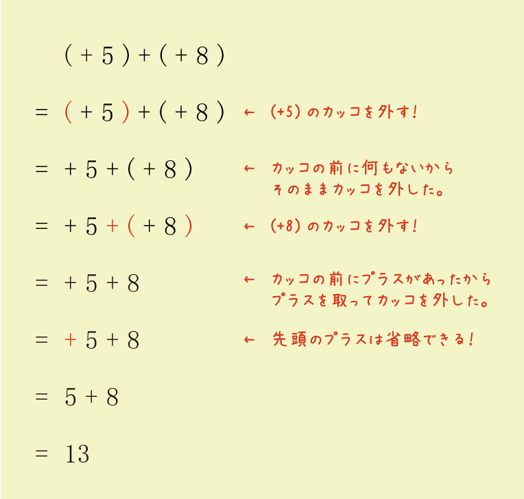 正負の数・加法減法のカッコの外し方